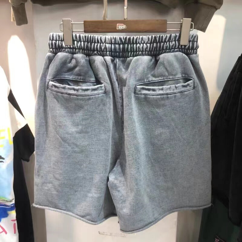 Grey Black Vintage Shorts hochwertige dicke Stoff hose Herren Damen gewaschen lose lässige Kordel zug Shorts