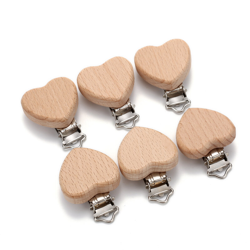 5Pcs Wooden Baby Pacifier Clip Nursing Accessories Beech Pacifier Clips Chewable Teething Dummy Clip Chains Baby Teether