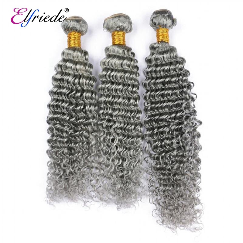 Elfriede Grey Deep Wave Colored Human Hair Bundles 100% Human Hair Extensions Brazilian Remy 3/4 Bundles Deals Human Hair Wefts