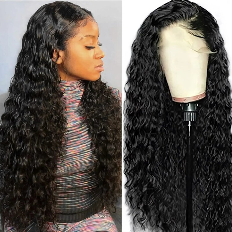 30 inch Deep Wave Lace Frontal Human Hair Wig 13x4 Deep Wave Wig 180% Density Glueless Pre Plucked Wigs Natural Color