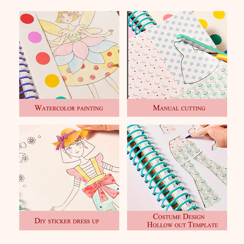 XYSOO-Libro de colorear de 36 hojas para niños, libros de ropa, lindo vestido de princesa de moda, libro de pegatinas de dibujos animados, suministros de arte de pintura