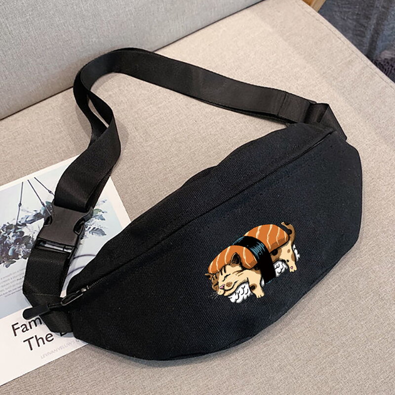 Riñonera de moda para hombre, bolso cruzado deportivo para exteriores, informal, de viaje, con patrón de gato japonés