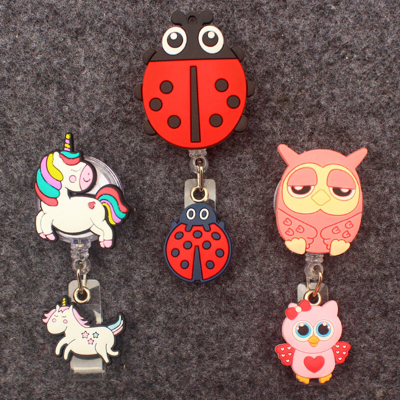 Cute Red Ladybird Double Face Style Retractable Card Holder Badge Reel Nurse Exhibition Enfermera Girl And Boy Name Card