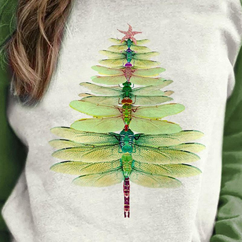 Dragonfly koszula dla kobiet Dragonfly boże narodzenie nadruk drzewa dla kobiet i dziewcząt