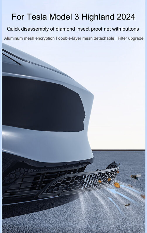 Per Tesla Model 3 Highland 2024 paraurti anteriore Grill Mesh Air Inlet Vent Cover griglia guardie Protector Anti-insetto Net accessori