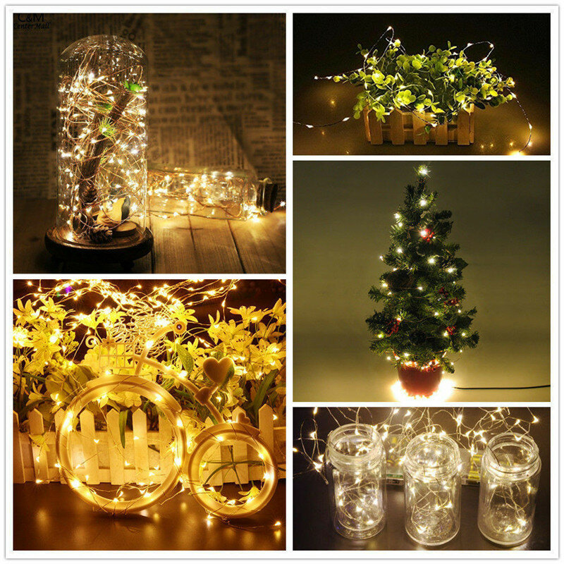 Cadena de luces LED de alambre de cobre y plata, iluminación impermeable para vacaciones, hadas, Navidad, decoración de fiesta de boda, USB, 5M, 10M