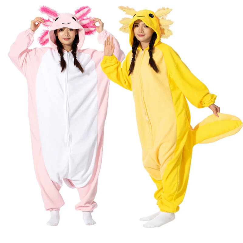 Erwachsene Halloween Stram pler Cartoon Axolotl Pyjamas für Frauen Tier Kigurumi Pyjamas Homewear Cosplay Party Kostüm