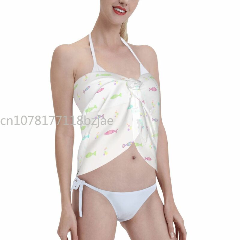 ชุดว่ายน้ำคาฟตันโสร่งผ้าโพลีเอสเตอร์สำหรับผู้หญิงเซ็กซี่บิกินี่สีสันสดใสชายหาดคลุมกระโปรงสั้นชายหาด