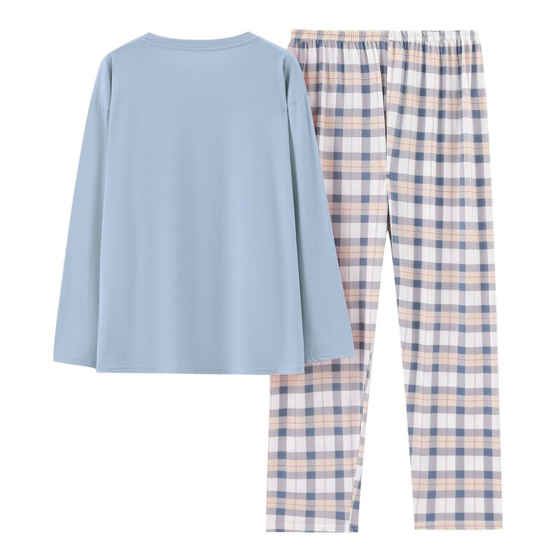 Cotton Long-Sleeved Sleepwear Suit Comfortable Women Pajamas Set Nightgown Teenager Home Clothes Female Lingerie Set Plaid Pants
