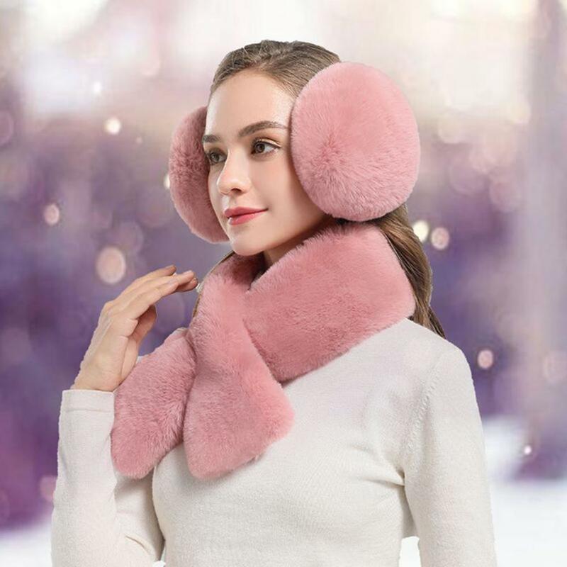 여성용 보온 귀마개, 매우 두꺼운 방풍 플러시 귀마개, 스카프 포함, 겨울용 따뜻한 야외 귀 워머