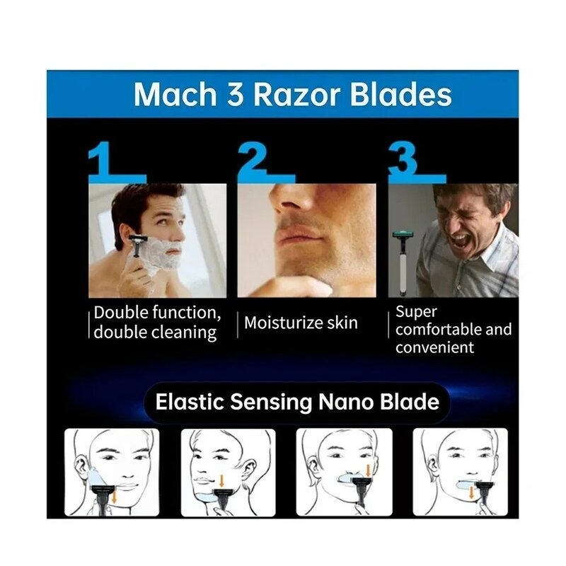 Razor Blades Refills, Manual Mach 3 Blades Refills for Mach 3 Mens Razor Blade Refills Replaceable Blades Shaver