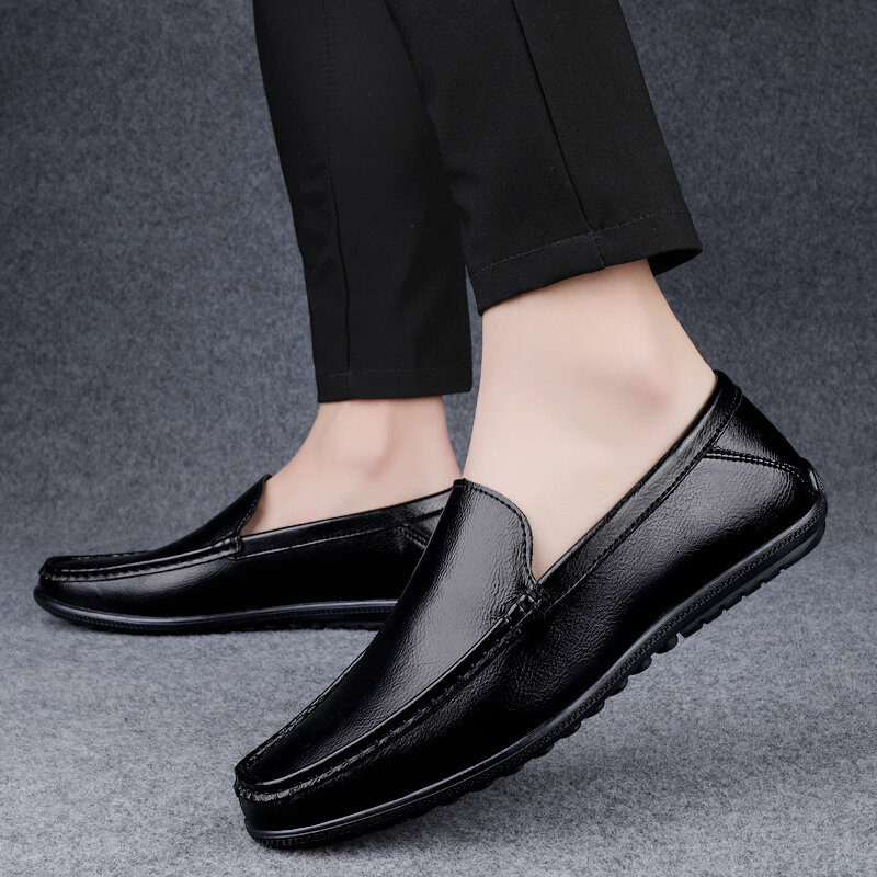 Hoge Kwaliteit Heren Retro Bruine Loafers Luxe Herenschoenen Mode Heren Slip-On Schoen Echt Lederen Zakelijke All-Match Mannelijke Flats