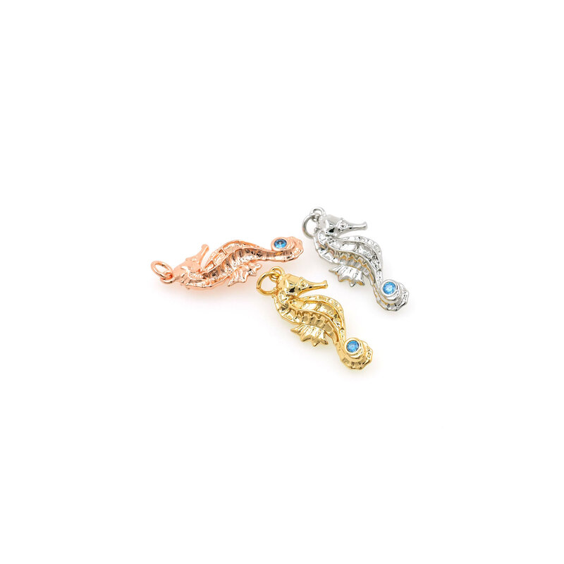 Brass Gold Plated Zircon Seahorse Pendant DIY Bracelet Necklace Jewelry Handmade Accessories Jewelry Sea Life Jewelry Gift
