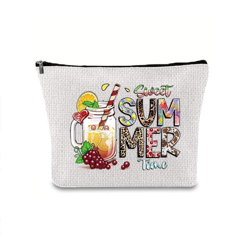 Летняя женская льняная косметичка с пейзажем, сумка на молнии, Портативная сумка, красная сумка-Органайзер, сумка для хранения