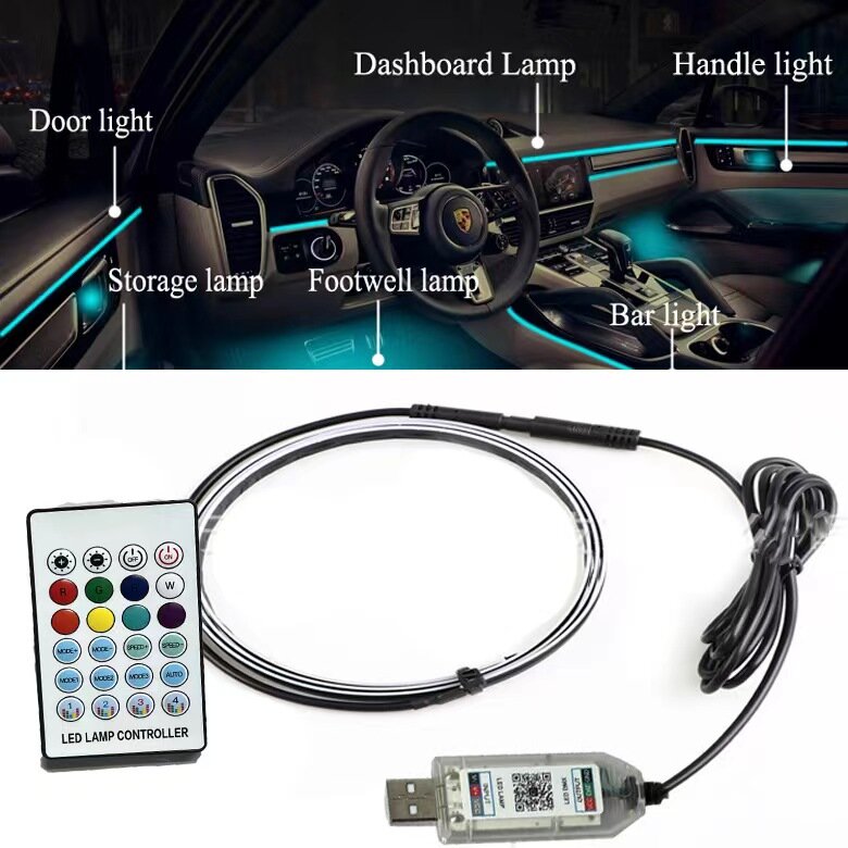 أضواء جو ليد معدلة للسيارة ، لوحة أجهزة القياس ، أضواء جو USB ، أضواء إيقاع الموسيقى