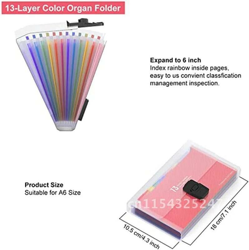 File Organizer A6 Letter Size 13 Pockets Expandable Rainbow Multi-Layer Mini File Folders for StorageInvoice/Cards/Coupon