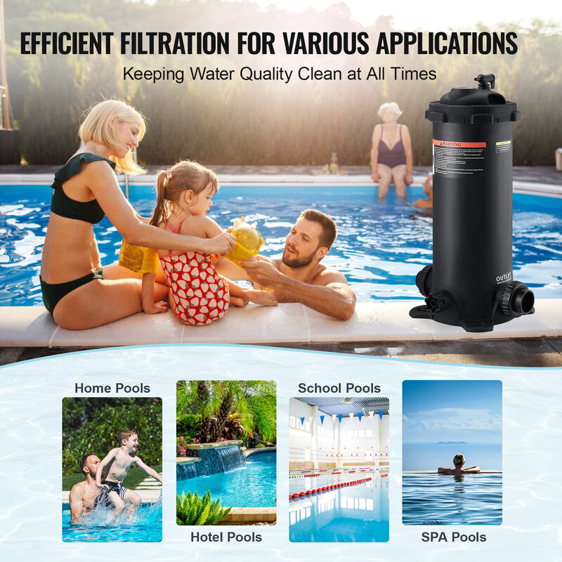 VEVOR Cartridge Pool Filter 50/325/425/525Sq. Ft Filter Area Inground Pool Filter Above Ground Swimming Pool Filtration  System