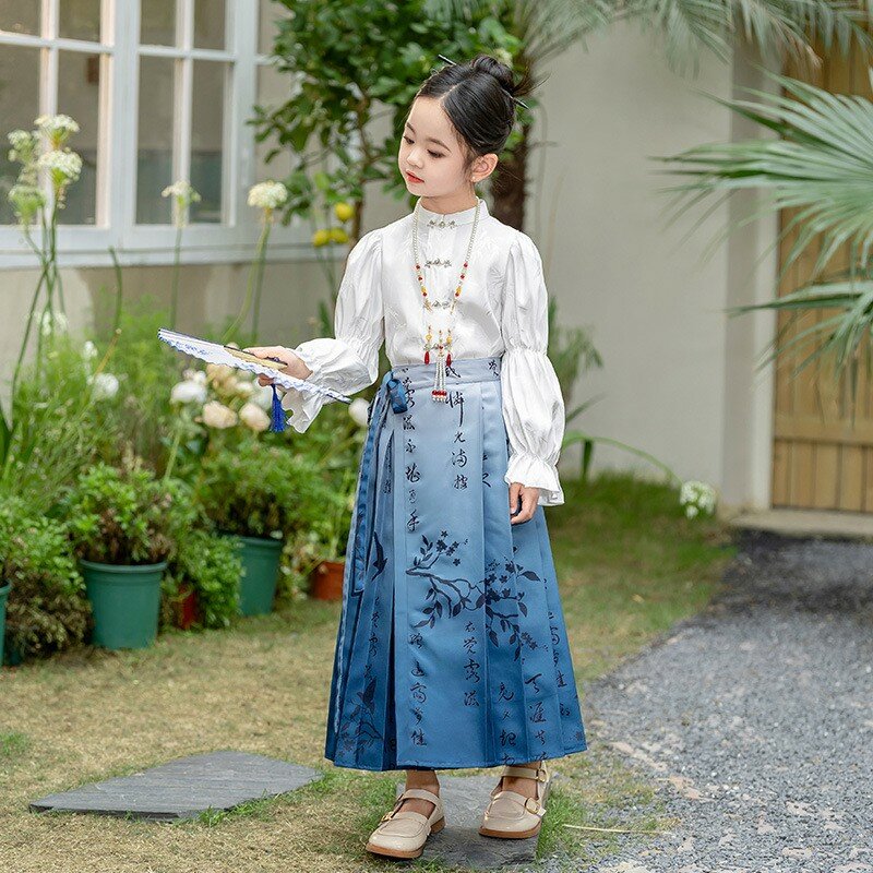 Rok Muka Kuda gaya China baru anak-anak sehari-hari setelan Tang Hanfu rok gaun pentas kuno untuk anak perempuan