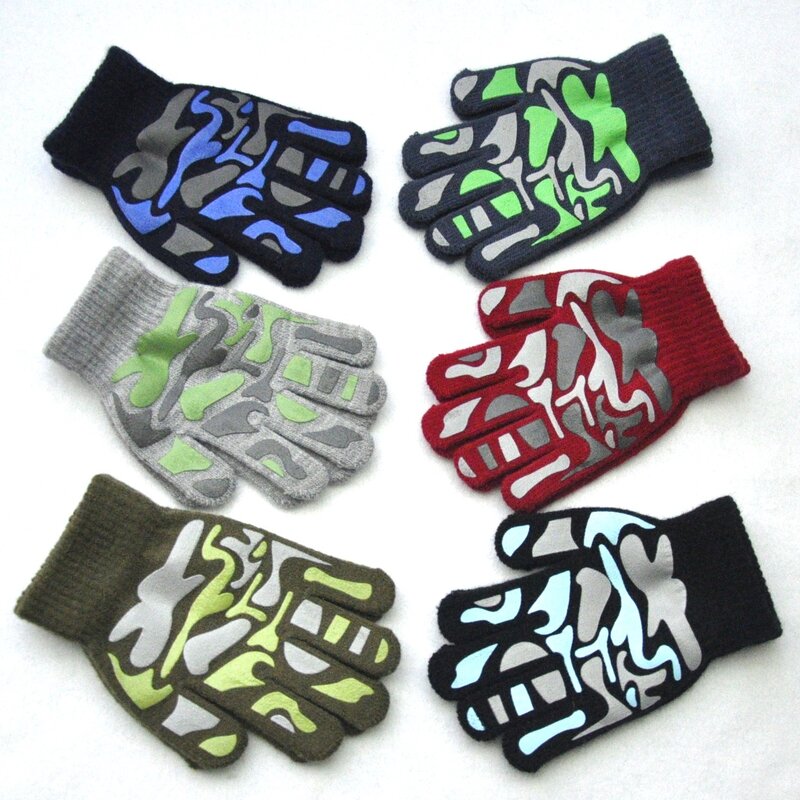 Детские камуфляжные Нескользящие зимние вязаные теплые перчатки для мальчиков и девочек, студенческие новые варежки, перчатки для велоспорта и лыжного спорта