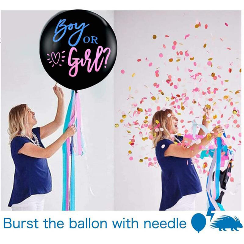 Globo gigante de látex negro para niño o niña, globo de confeti para fiesta de nacimiento, revelación de género, decoración de fiesta de cumpleaños, 36 pulgadas