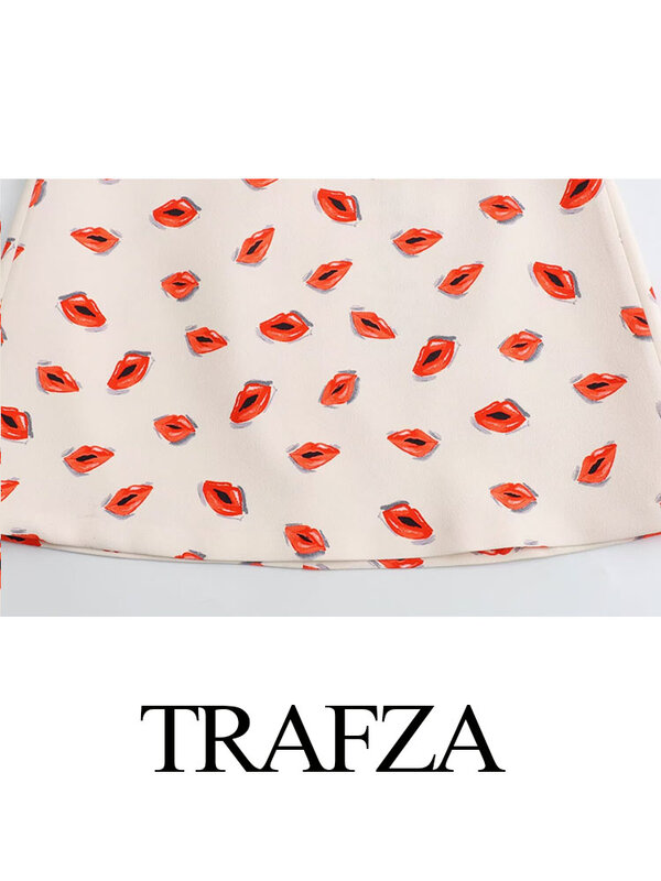 Trafza กระโปรงสั้นเข้ารูปเข็มขัดเอวสูงพิมพ์ลายสีพื้นสำหรับผู้หญิง, กระโปรงสไตล์โบฮีเมียนแฟชั่นฤดูร้อน