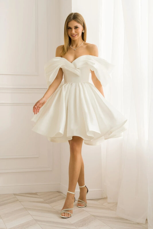 فستان زفاف قصير بطول الكاحل للنساء ، مخصص لقياس الأورجانزا الأنيق ، قبالة الكتف ، مذهل ،