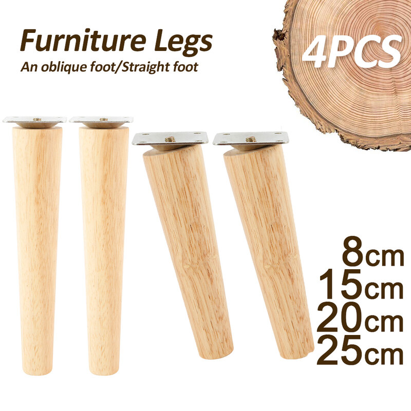 4 Pcs Furniture Legs Wooden Solid Furniture Feet Oblique/Straight Table Feet Non-slip Chair Feet Replacement Feet Sloping