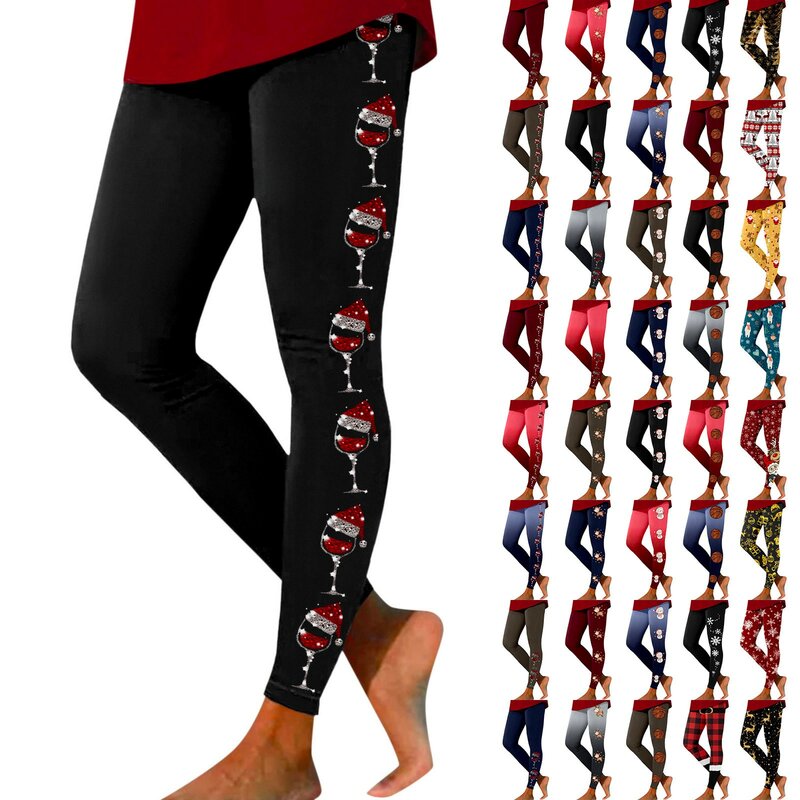 Merry Christmas Fitness Leggings For Women Seamless High Waist Casual Workout Out Leggings Print Pants Soft Stretchy Leggings