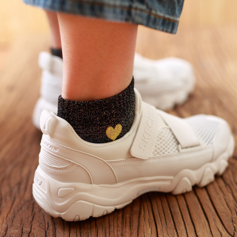 Women Embroidery Love Heart Glitter Socks Fashion Funny Gold Silver Silk Colorful Shining Sokken Shiny Calcetines Mujer
