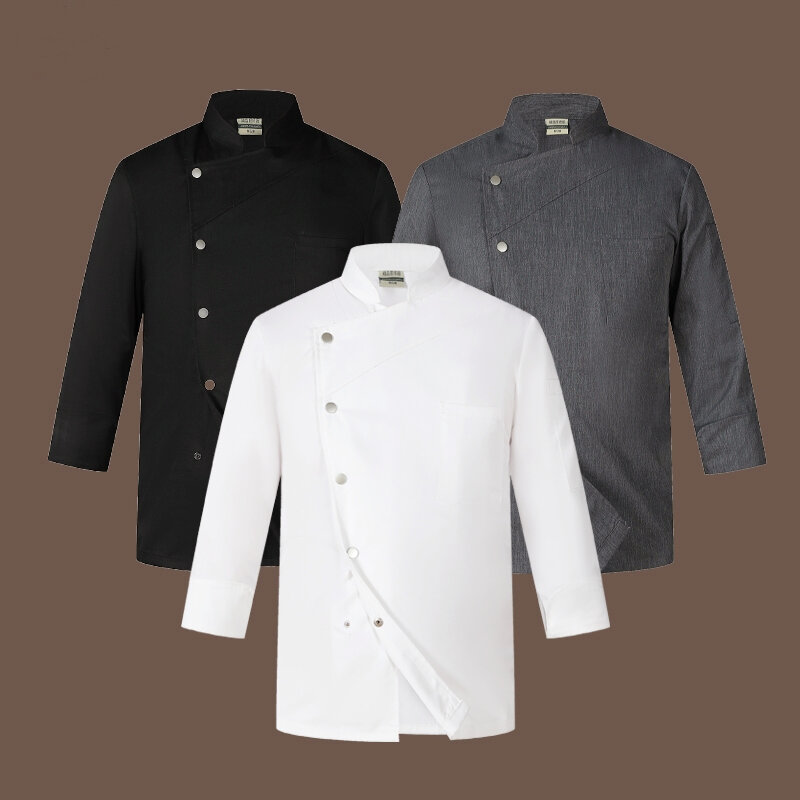 Uniforme Chef branco de manga comprida, casaco do cozinheiro, camiseta do cozinheiro, uniforme de trabalho padeiro, uniforme de garçom, roupas de restaurante e hotel, logotipo feminino