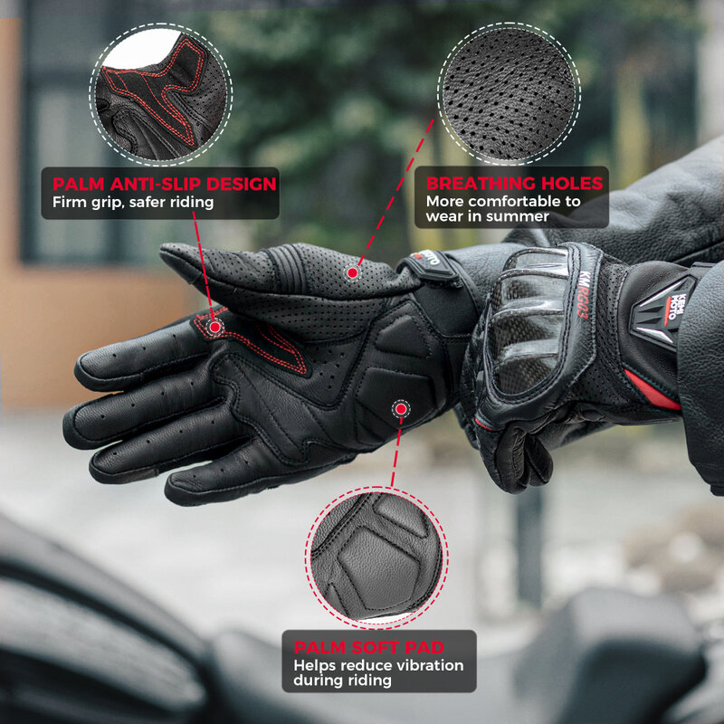 KEMIMOTO-Gants de Moto Rétro en Cuir pour Homme, Protection en Carbone pour Écran Tactile, Respirants pour l'Été
