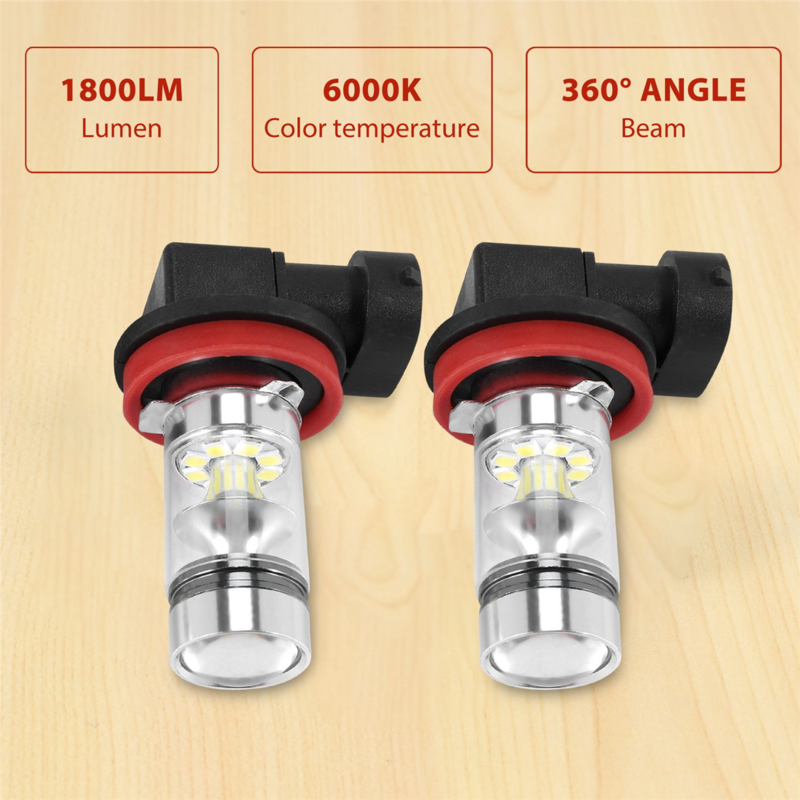 Bombilla LED antiniebla de alta potencia, Bombilla de conducción DRL, H8, H11, H16, 6000K, 100W, 2 unidades