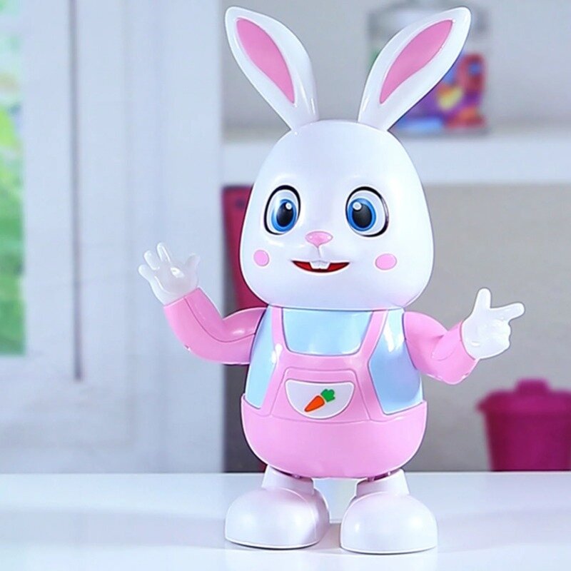 Robot królik tańczący śpiew z elektroniczną muzyką króliczka robotyczny zwierzęcy Beat bęben z zabawką elektryczną LED prezent urodzinowy dla dzieci