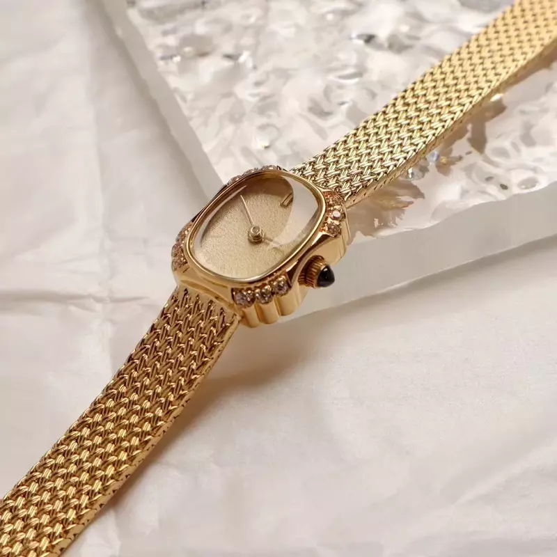 女性用のダイヤモンドメッキのクォーツ時計セット,レトロな日本の動き,豪華な,24kゴールド,シンプル,新しいモデル2024