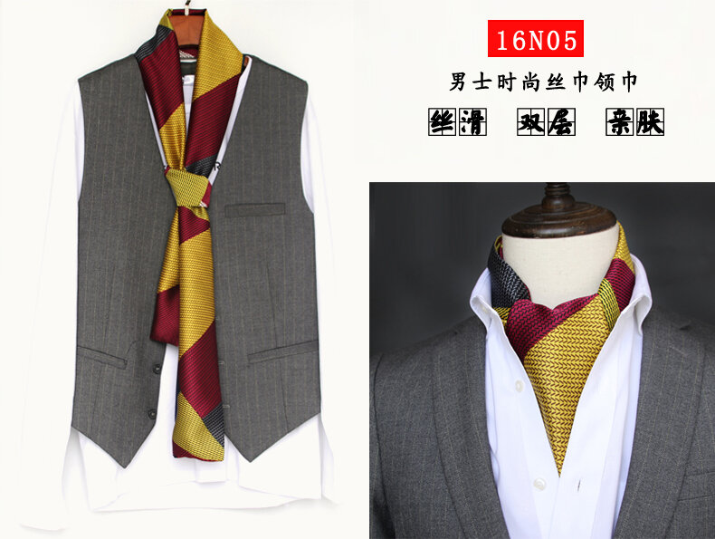 Syal bisnis Hangzhou syal pria sutra syal panjang dua sisi trendi gaya Inggris Eropa Amerika musim gugur musim dingin