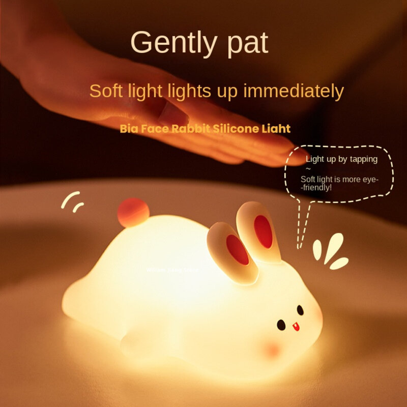 Führte niedlichen Kaninchen Nachtlicht Silikon USB wiederauf ladbare Nachttisch Sensor Kinder Mädchen Schlafzimmer Dekor Nachttisch Dekor Lampe