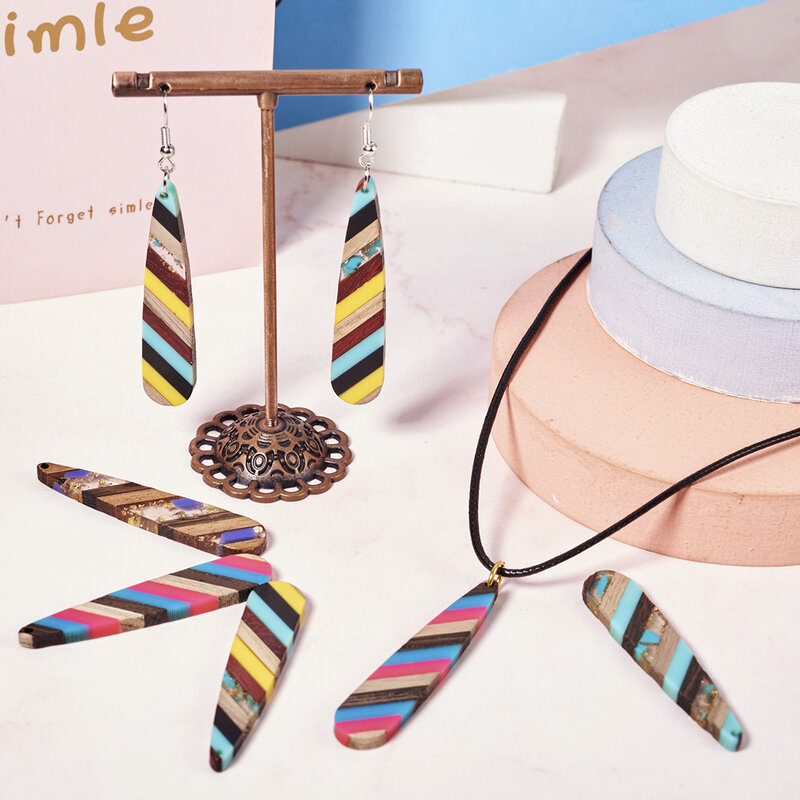 12pcs Teardrop Resin & Walnut Wood Big Pendants For Women Fashion Dangle Earring Necklace Key Chain Making Findings Party Gifts