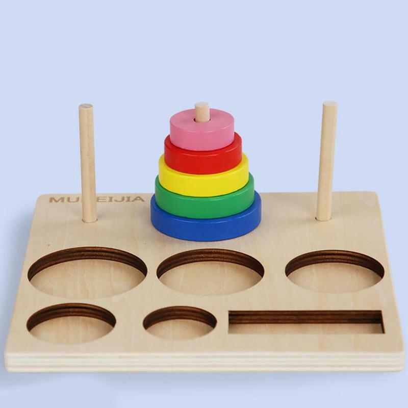 Hanoi Tower Wooden Ring Stacker Kids Early Educational Learning Toys Classic Mathematical Puzzle Montessori Toys Birthday Gifts