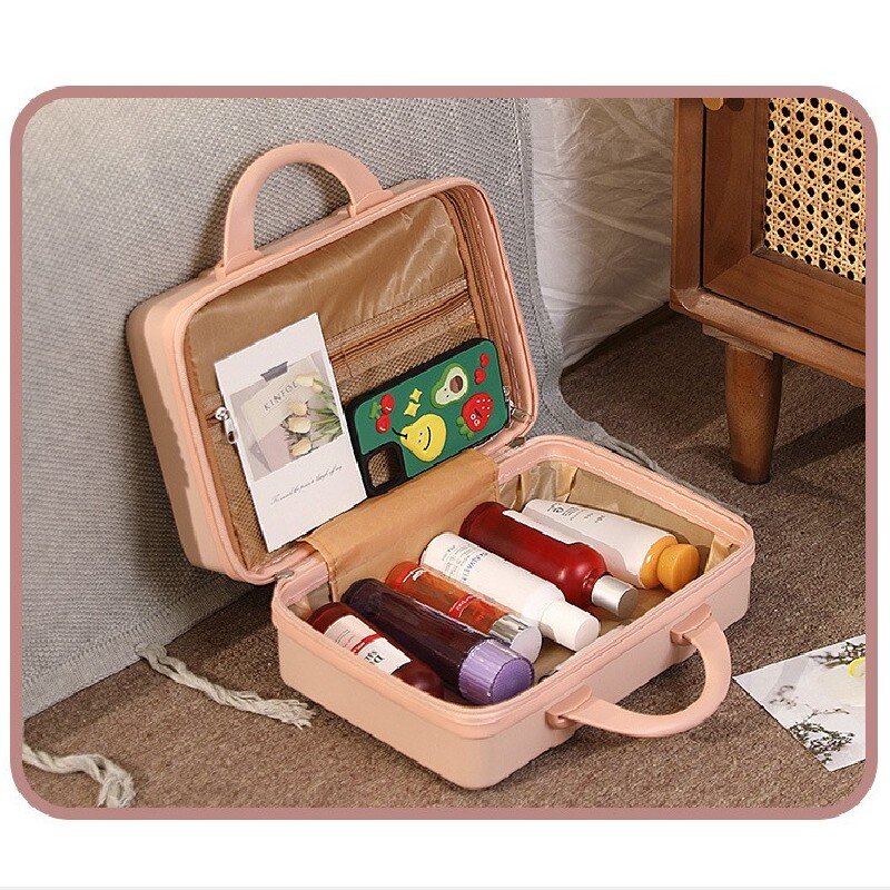 Large Capacity Suitcase 14-inch Cosmetic Case Mini Portable Women Boarding Luggage Organizer Case Travel Cosmetic Box Gift