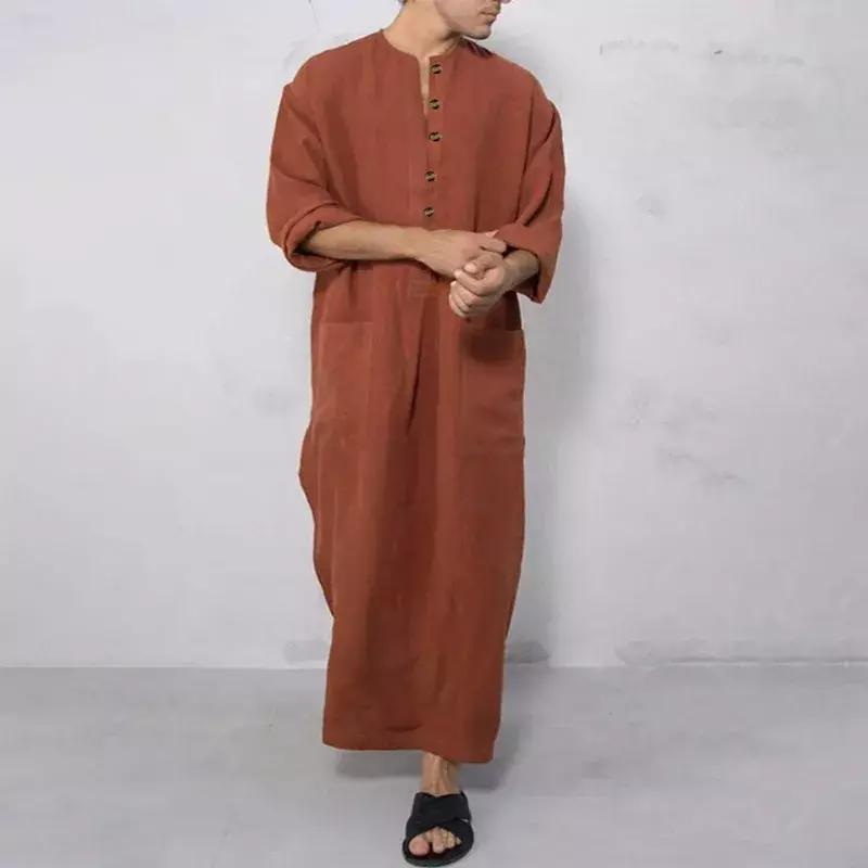 Nieuwe Moslim Gewaad Arabische Nationale Kostuum Lange Mouw Traditionele Mannen Gewaad Moslim Abaya