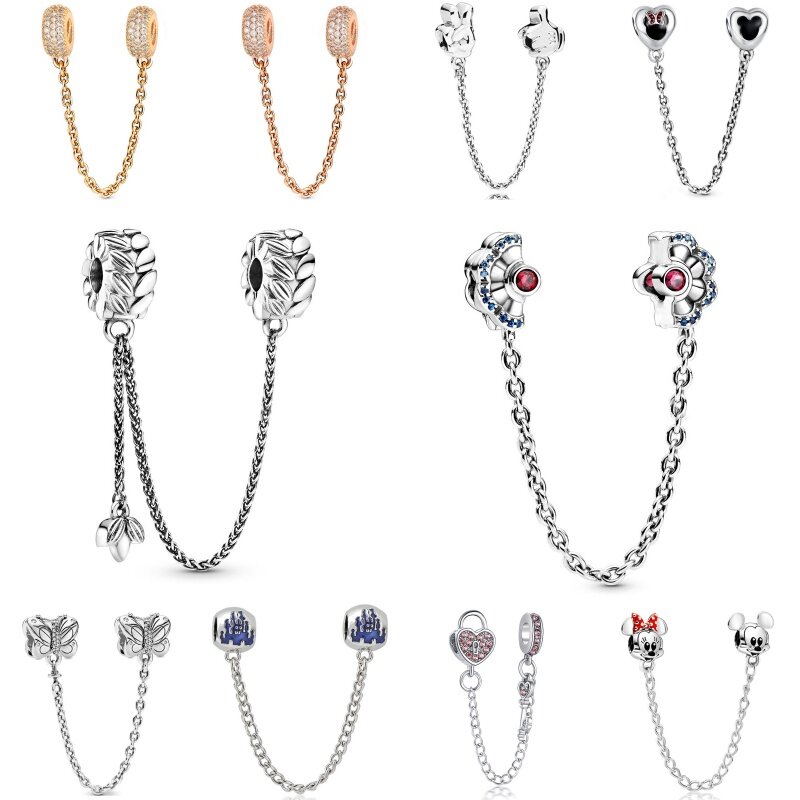 2024 New Fashion Lock Moon Safety Chain Charm Beads fit Original Pandora Bracelets Keychain DIY Ornaments Jewelry Making Parts