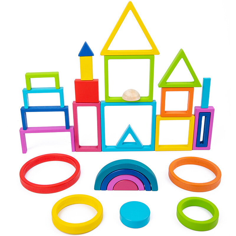 Giocattoli impilabili in legno arcobaleno in legno giocattolo educativo a blocchi per bambini giochi di costruzione per bambini espressione Puzzle Building Blocks