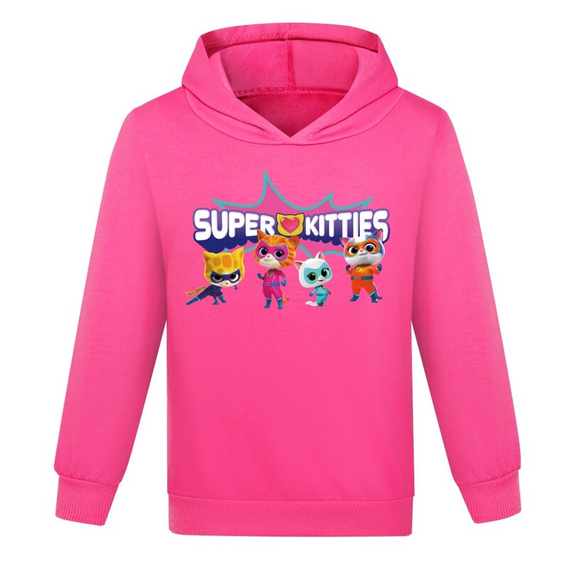 Новинка, толстовка с капюшоном в стиле аниме Superkitties, детский трикотажный пуловер, свитшоты для маленьких девочек, верхняя одежда и пальто с рисунком