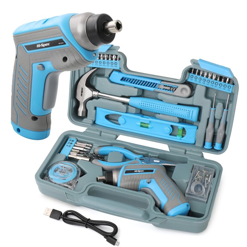 Oi-spec 35pc 4v usb chave de fenda elétrica li-ion mão conjunto de ferramentas kit de ferramentas do agregado familiar diy ferramentas com caixa de armazenamento de caixa de ferramentas de plástico
