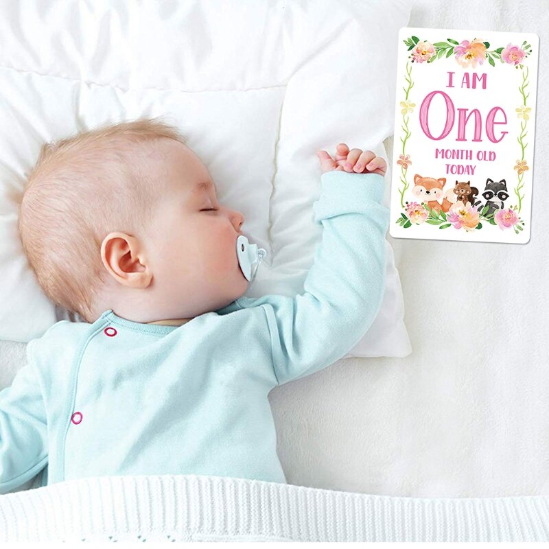12Pcs Tonggak Berbagi Foto Kartu Hadiah Set Usia Bayi Kartu Bayi Tonggak Kartu