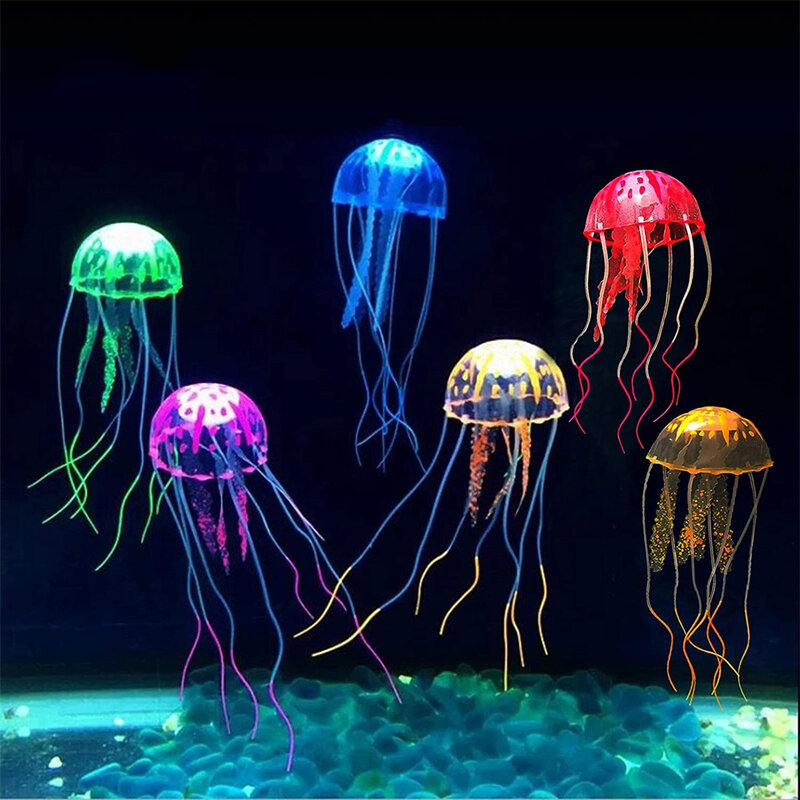 Artificial água-viva luminosa decoração do aquário, ornamento do tanque de peixes, planta viva subaquática, paisagem aquática, nadar