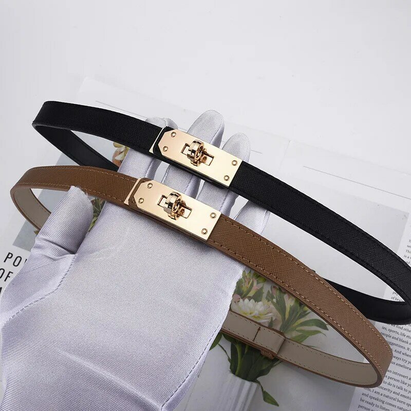 Cintura sottile regolabile alla moda cintura di design femminile in pelle nera di lusso con fibbia in metallo corsetto coreano per donna bianca