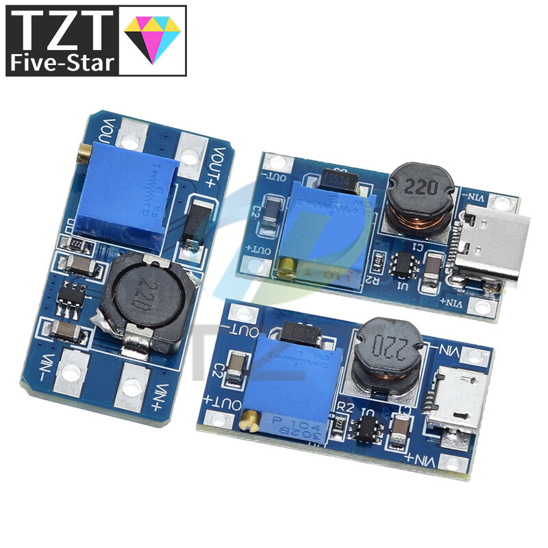 TZT-DC-DCステップアップコンバーターブースター、電源モジュール、ボードをブースト、28v、2a、5個、mt3608、最大出力、1、5個