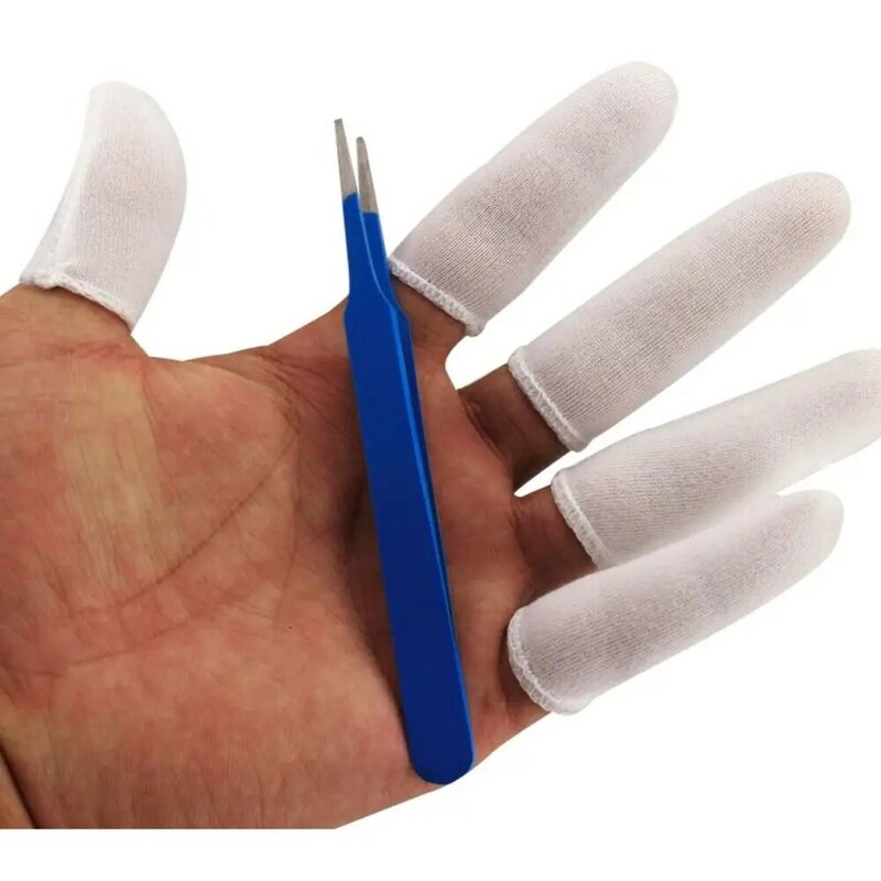 100 pezzi di culle per dita in cotone usa e getta assorbimento del sudore ispessimento copritoli protezioni per le dita resistenti all'usura bianche funzionano
