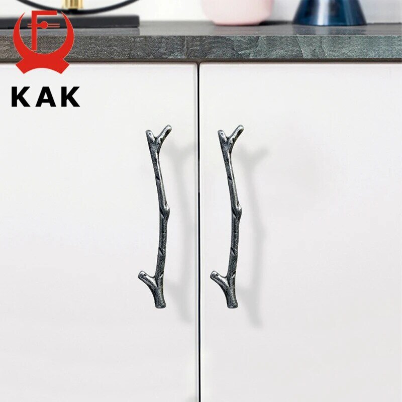 KAK – poignée de meuble en branche d'arbre, 96mm, 128mm, noir, argent, Bronze, poignées d'armoire de cuisine, boutons de tiroir, poignées de porte, quincaillerie